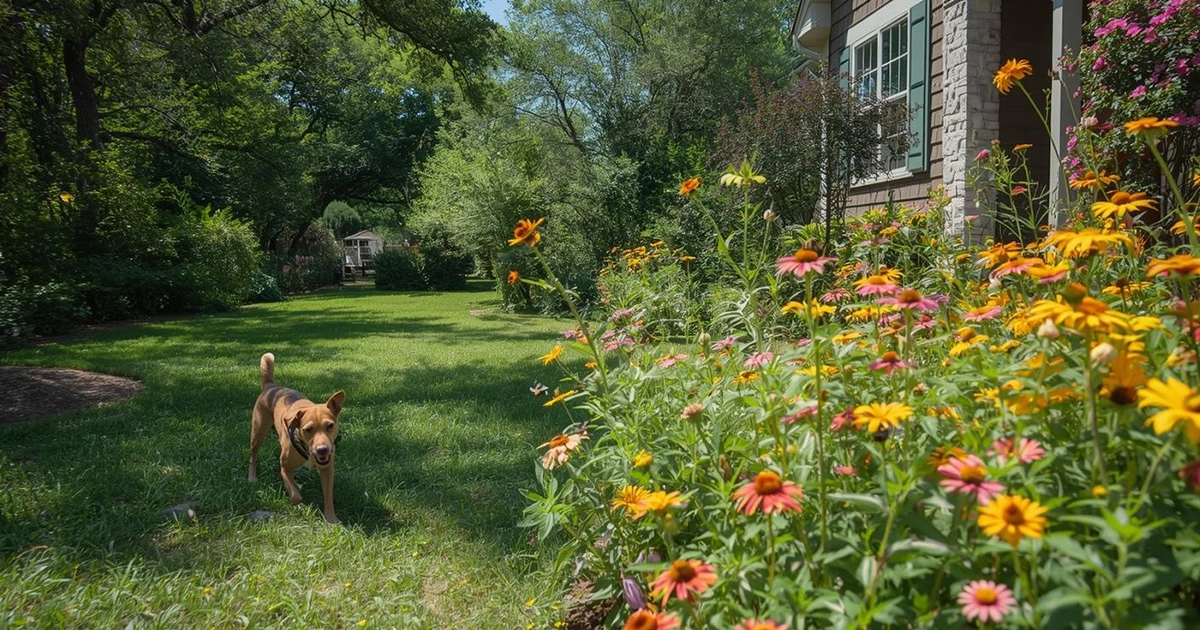 Natural mosquito control at an Austin, Texas home, chosen with dogs and pollinators in mind